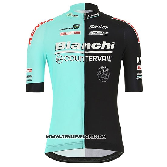 2019 Maillot Ciclismo Bianchi Countervail Noir Vert Manches Courtes et Cuissard